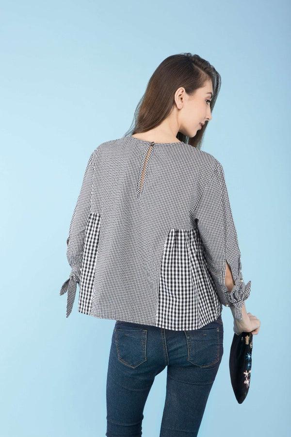 Gipsy Check Print Tie-sleeve Cotton Top Multi