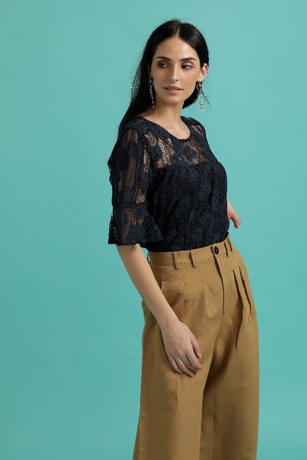 Gipsy Classy Sheer Lace Top Navy