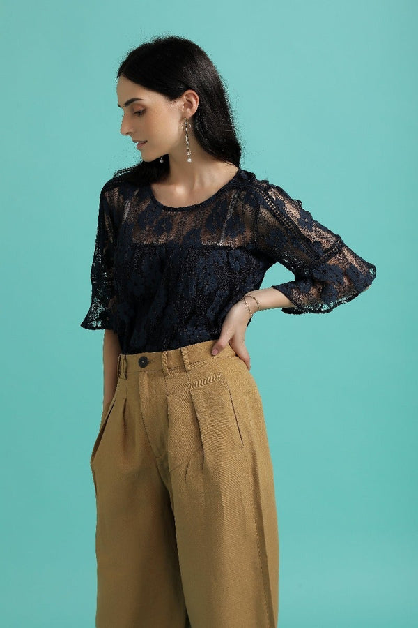 Gipsy Classy Sheer Lace Top Navy