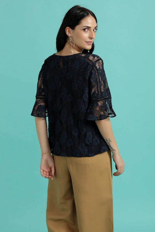 Gipsy Classy Sheer Lace Top Navy