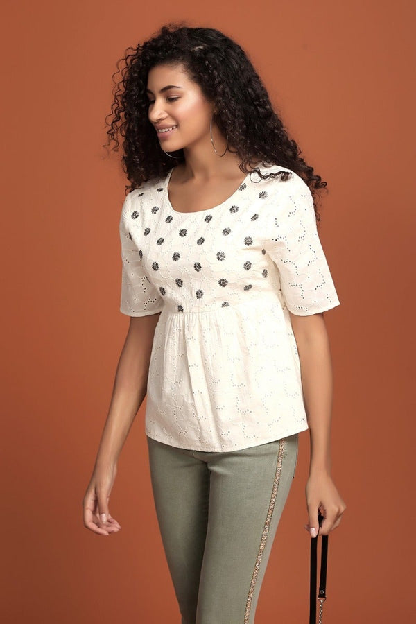 Gipsy Cloud Hue Embellished Top Off White