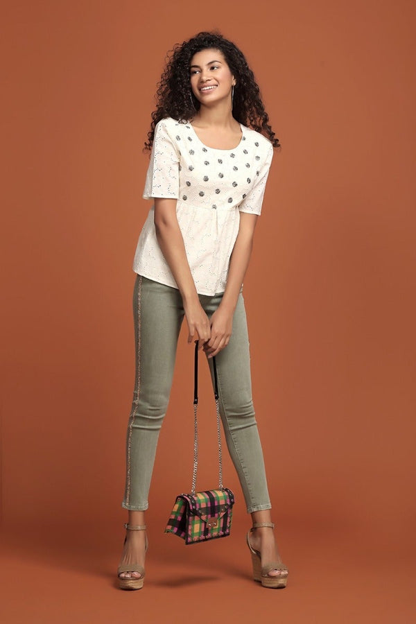 Gipsy Cloud Hue Embellished Top Off White