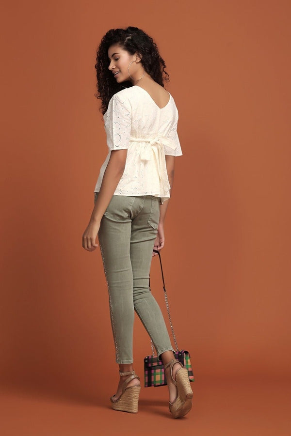 Gipsy Cloud Hue Embellished Top Off White