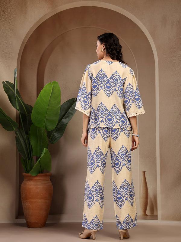 Gipsy Gipsy Cobalt Blue Printed Rayon Cord Set Cobalt Blue