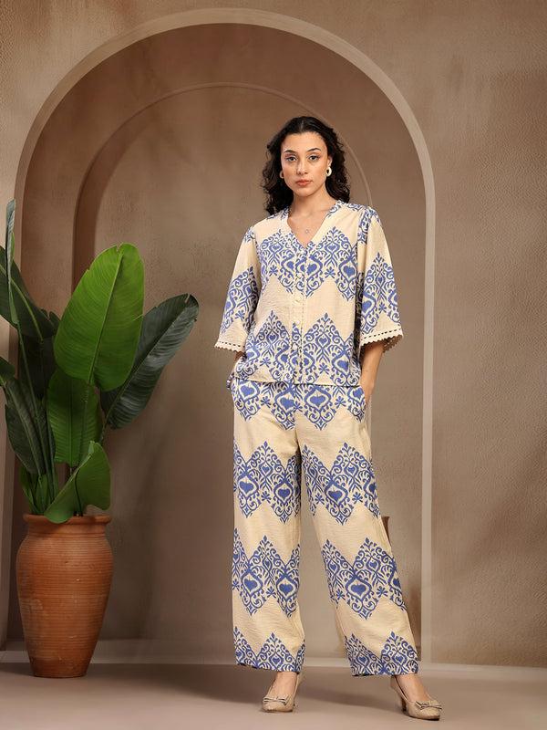 gipsy Gipsy Cobalt Blue Printed Rayon Cord Set Cobalt Blue