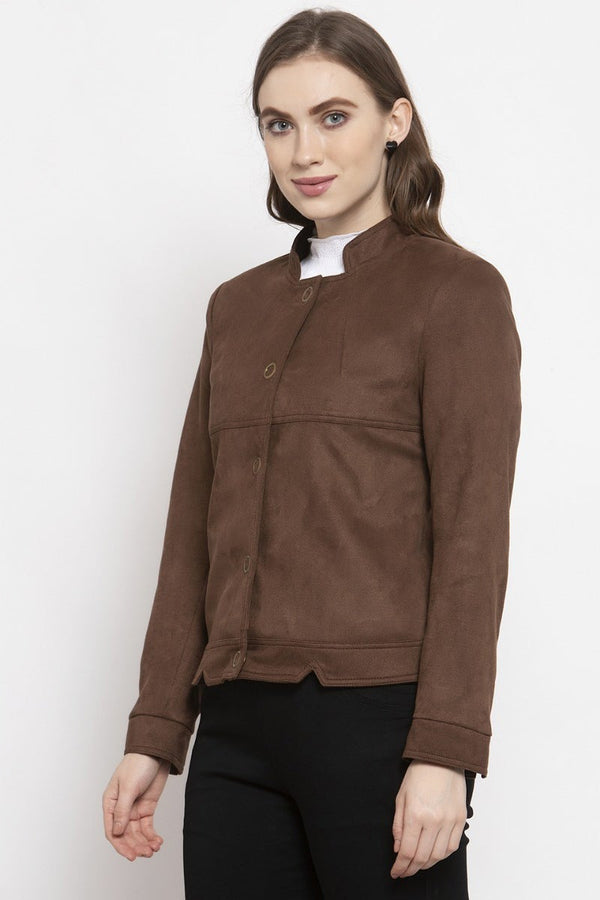Gipsy Gipsy Coffee Brown Solid Polyester Jacket Coffee Brown