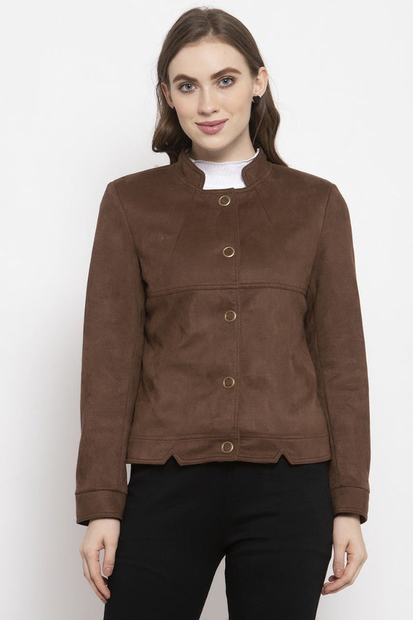 gipsy Gipsy Coffee Brown Solid Polyester Jacket Coffee Brown