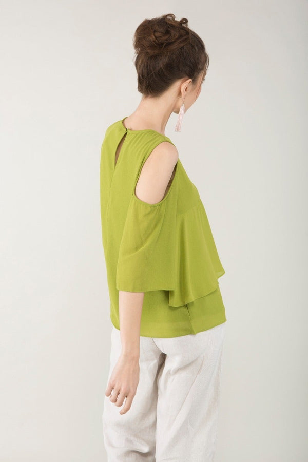 Gipsy Cold Shoulder Flowy Layered Top Green