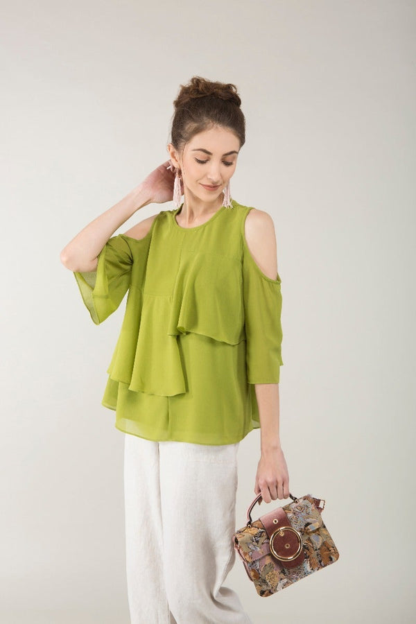Gipsy Cold Shoulder Flowy Layered Top Green