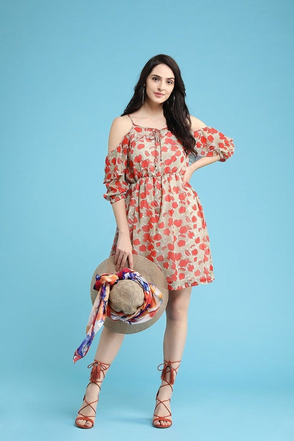 Gipsy Cold Shoulder Printed Dress Red