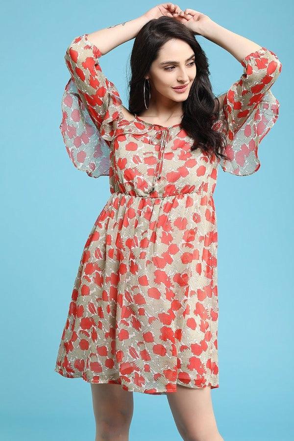 gipsy Cold Shoulder Printed Dress Red