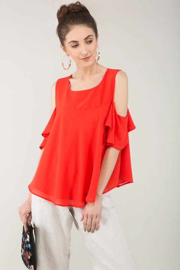 Gipsy Cold-Shoulder Swing Top Red