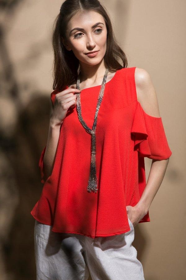 gipsy Cold-Shoulder Swing Top Red