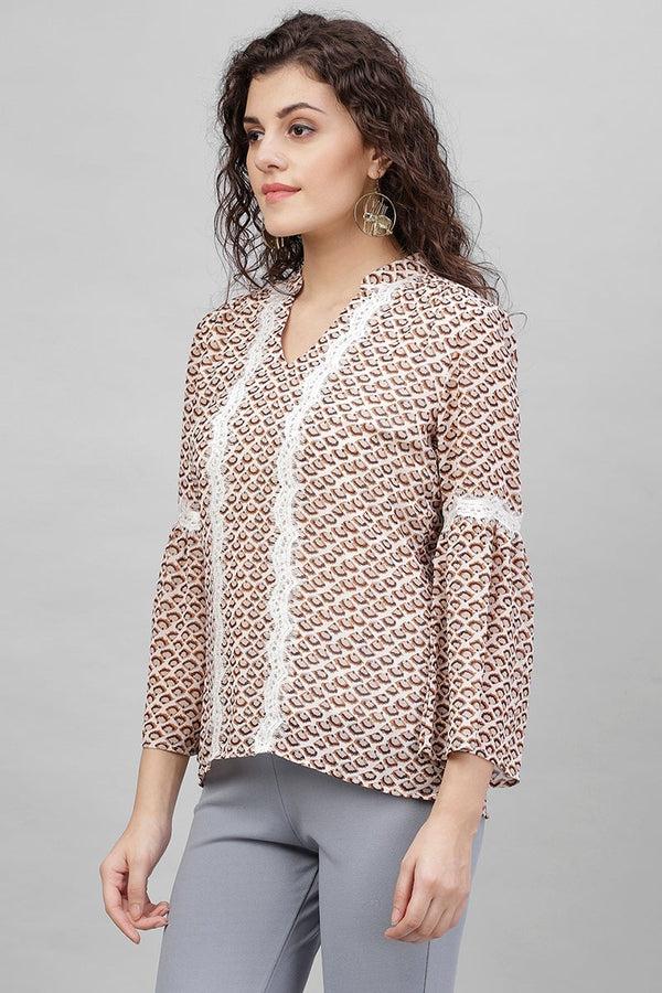 Gipsy Gipsy Cream Abstract Printed Polyester Tunic Cream