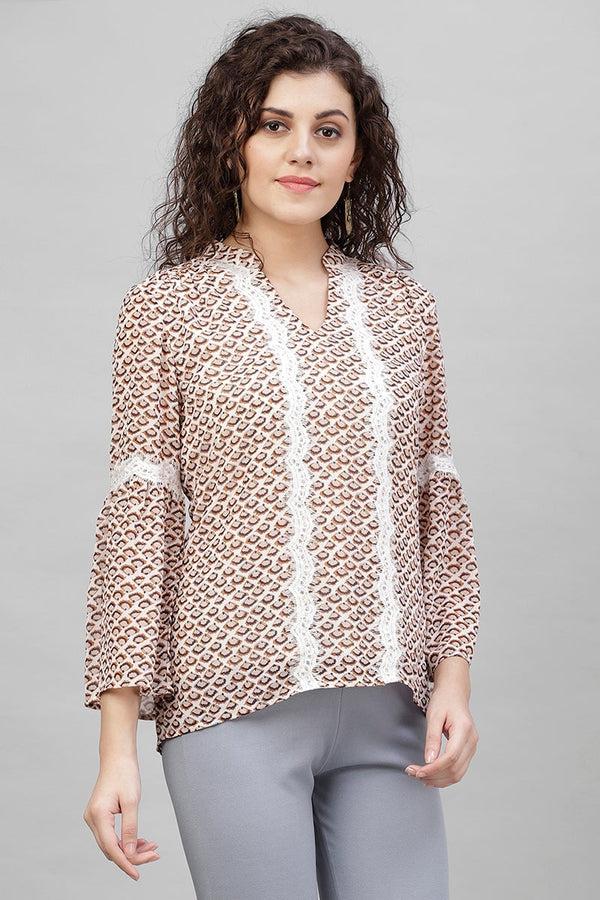 Gipsy Gipsy Cream Abstract Printed Polyester Tunic Cream