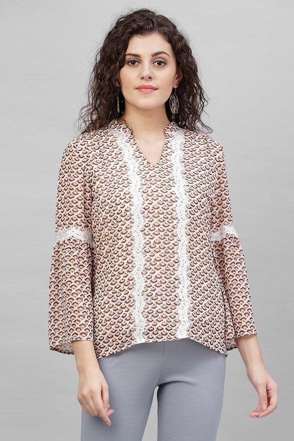 gipsy Gipsy Cream Abstract Printed Polyester Tunic Cream