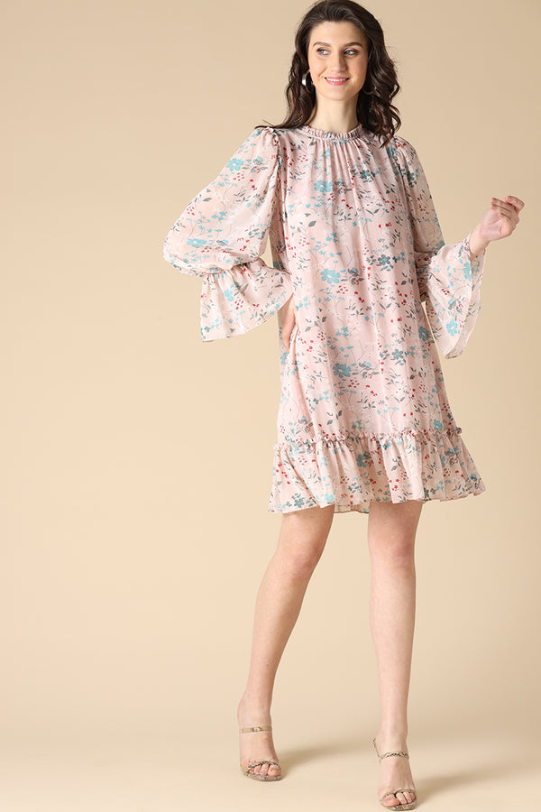 gipsy Gipsy Cream Fashion Round Neck Georgette Dress Cream