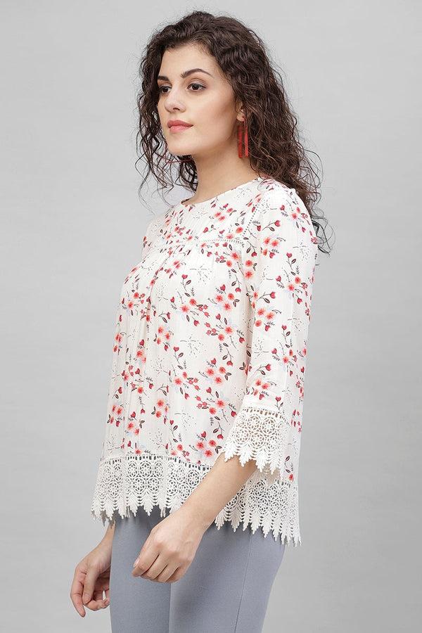 Gipsy Gipsy Cream Floral Print Polyester Tunic Cream
