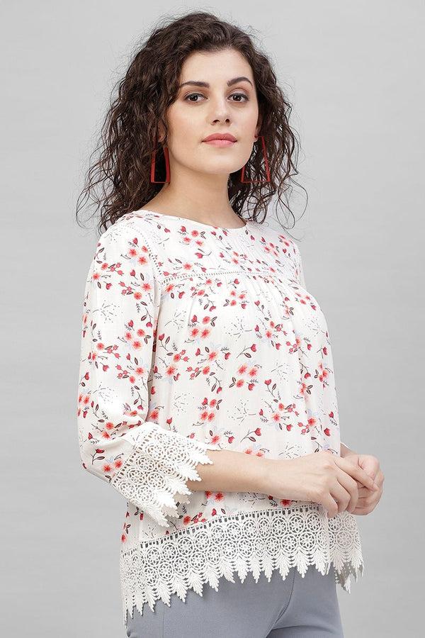 Gipsy Gipsy Cream Floral Print Polyester Tunic Cream