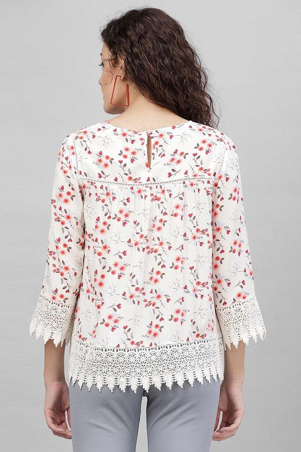 Gipsy Gipsy Cream Floral Print Polyester Tunic Cream