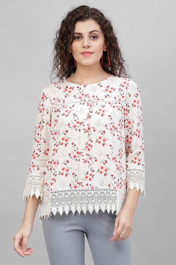 gipsy Gipsy Cream Floral Print Polyester Tunic Cream