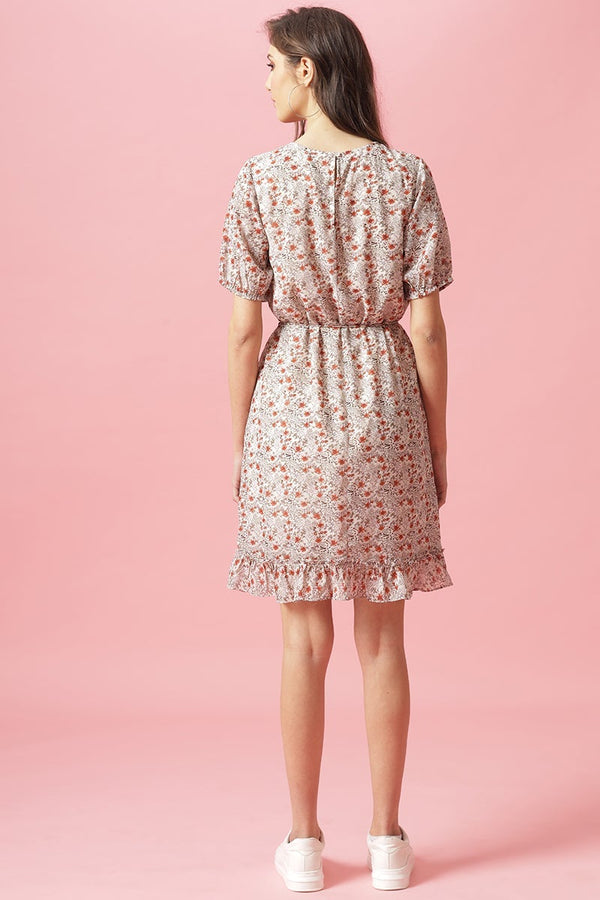 Gipsy Gipsy Cream Knee Length Round Neck Georgette Dress Cream