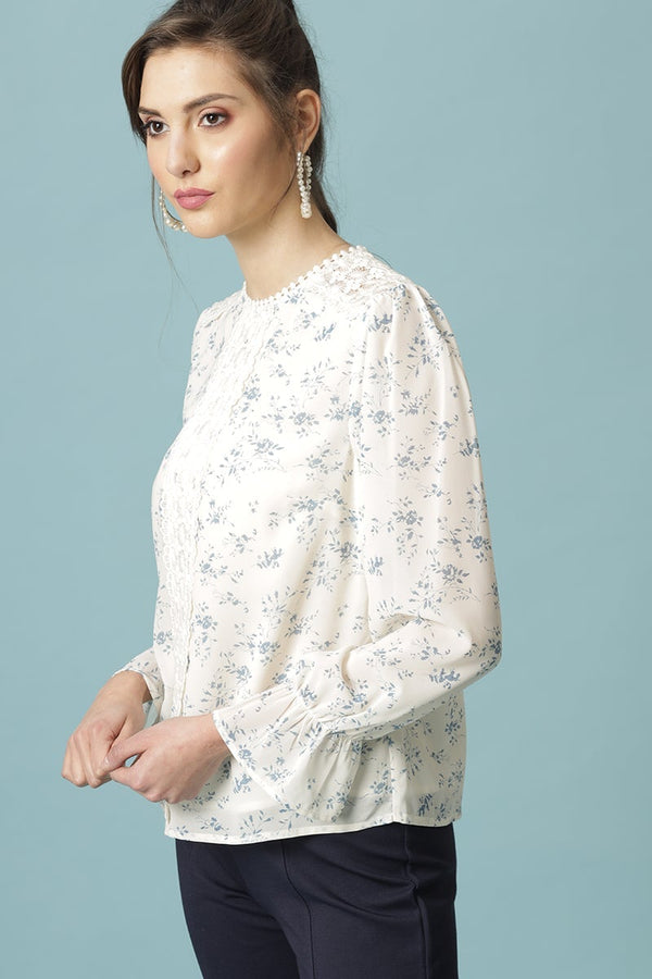 Gipsy Gipsy Cream Medium Length Round Neck Polyester Blouse Cream