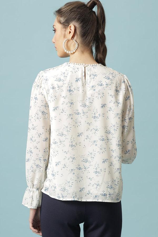 Gipsy Gipsy Cream Medium Length Round Neck Polyester Blouse Cream