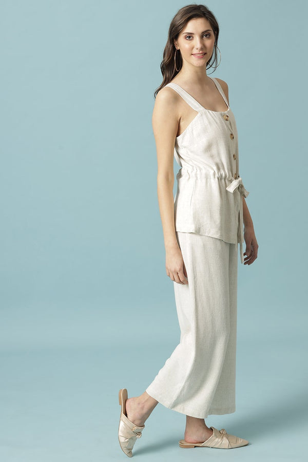 Gipsy Gipsy Cream Medium Length Square Neck Linen Blouse Cream