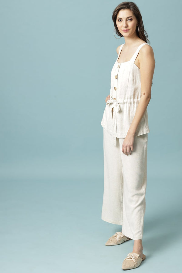 Gipsy Gipsy Cream Medium Length Square Neck Linen Blouse Cream