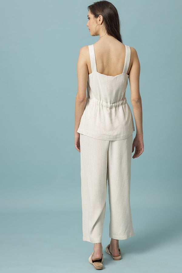 Gipsy Gipsy Cream Medium Length Square Neck Linen Blouse Cream