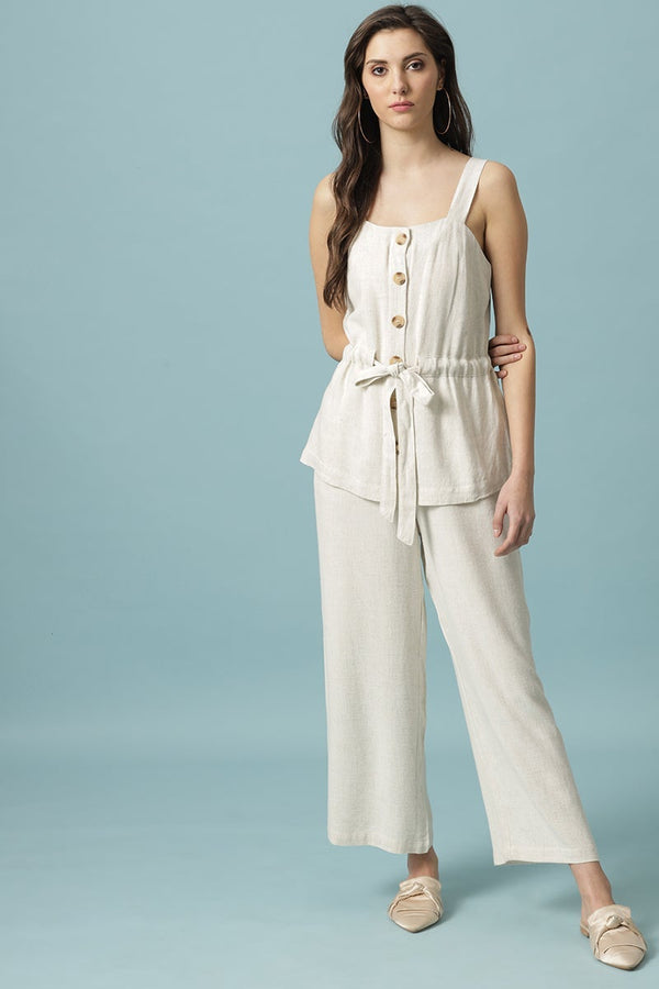 gipsy Gipsy Cream Medium Length Square Neck Linen Blouse Cream