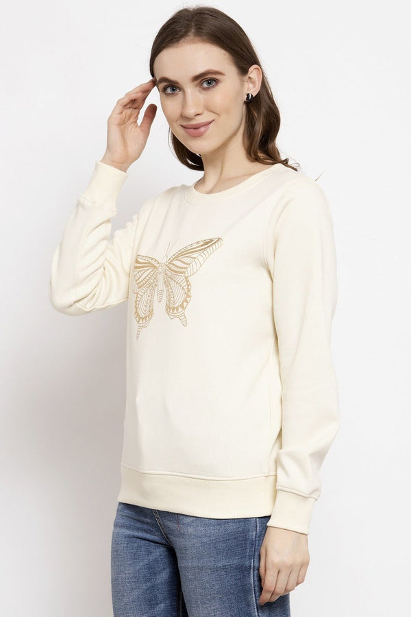 Gipsy Gipsy Cream Solid Poly Cotton Sweatshirt Cream