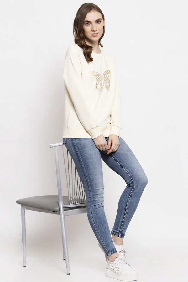 Gipsy Gipsy Cream Solid Poly Cotton Sweatshirt Cream