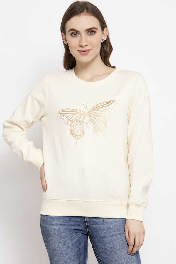 gipsy Gipsy Cream Solid Poly Cotton Sweatshirt Cream