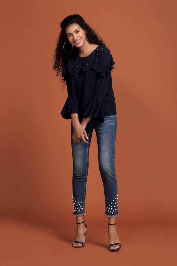 Gipsy Dazzling Embellished Top Navy