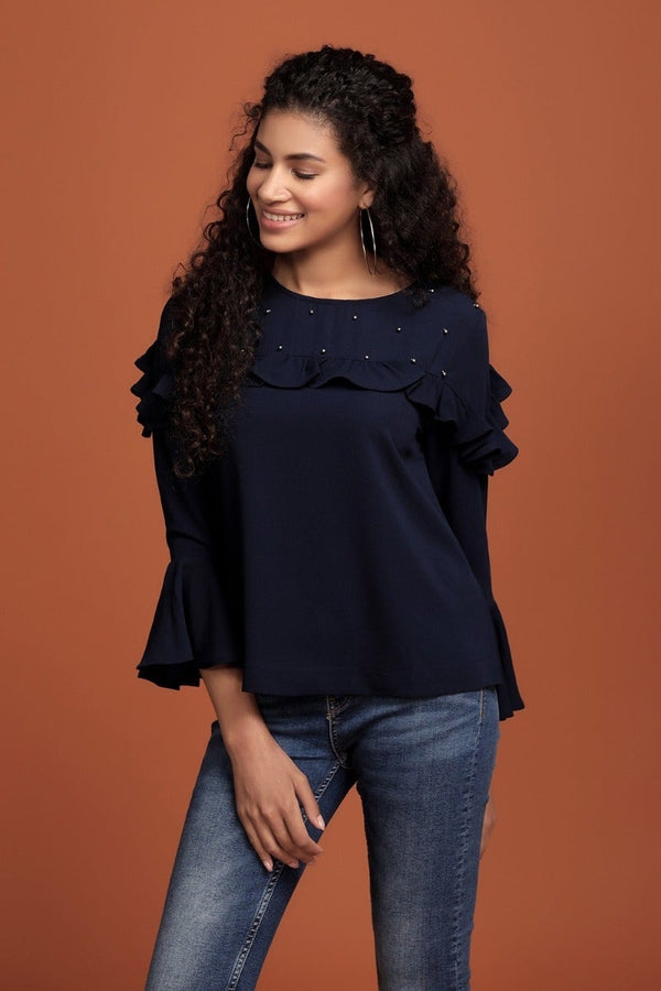 Gipsy Dazzling Embellished Top Navy