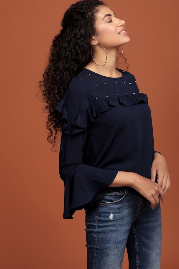 gipsy Dazzling embellished top Navy