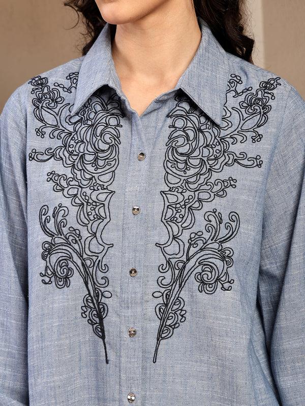 Gipsy Gipsy Denim Blue Solid Cotton Shirt Denim Blue