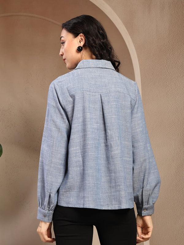 Gipsy Gipsy Denim Blue Solid Cotton Shirt Denim Blue