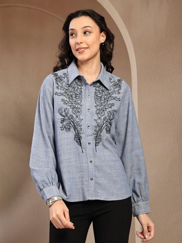 gipsy Gipsy Denim Blue Solid Cotton Shirt Denim Blue