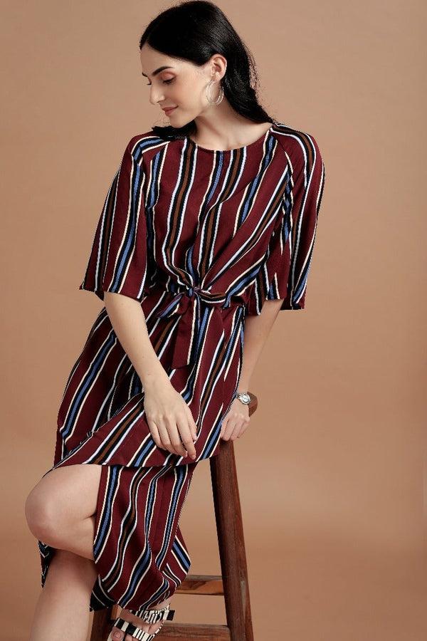 gipsy Dominant Striped Dress Wine