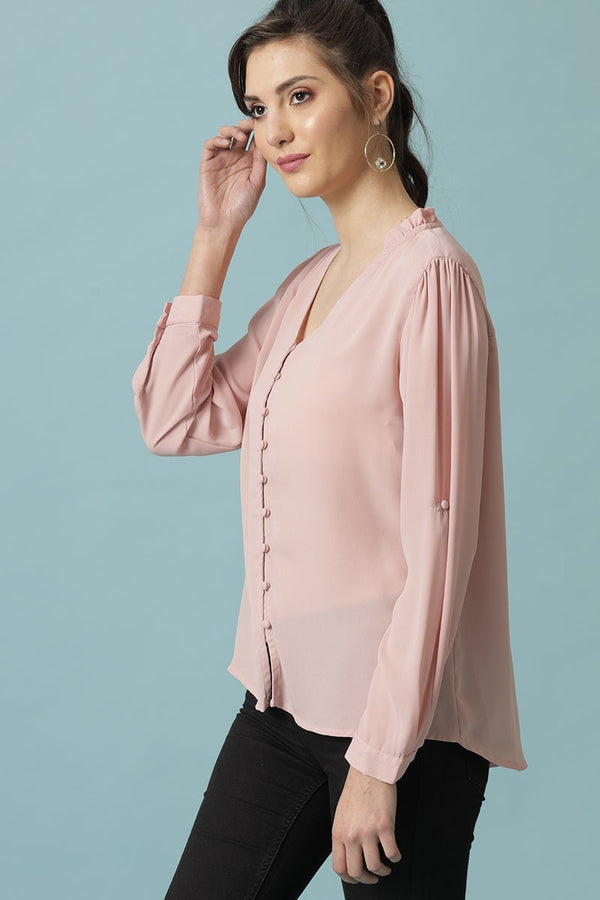 Gipsy Gipsy Dusky Pink Medium Length V- Neck Polyester Tunic Dusky Pink