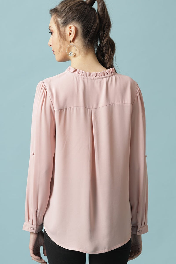 Gipsy Gipsy Dusky Pink Medium Length V- Neck Polyester Tunic Dusky Pink