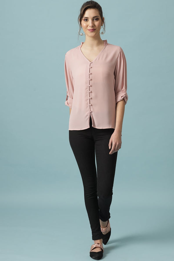 Gipsy Gipsy Dusky Pink Medium Length V- Neck Polyester Tunic Dusky Pink