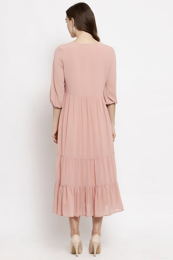 Gipsy Gipsy Dusky Pink Midi Length Round Neck Georgette Dress Dusky Pink