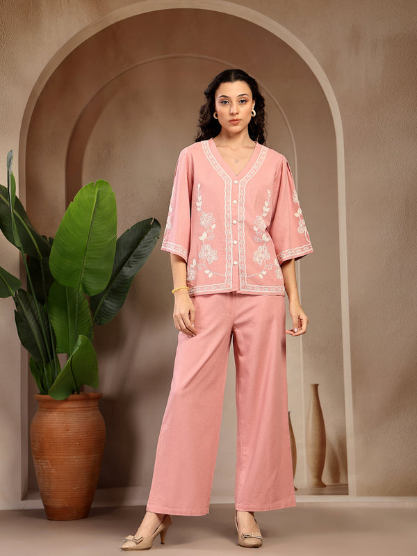 gipsy Gipsy Dusty Pink Embroidered Linen Cord Set Dusty Pink