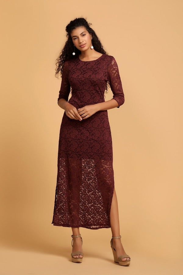 Gipsy Elegant Maroon Net Dress Wine