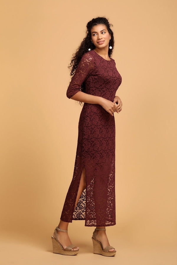 Gipsy Elegant Maroon Net Dress Wine