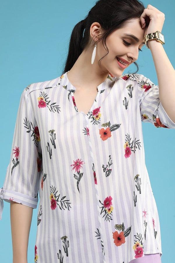 gipsy Elegant Printed Stripes Tunic Mouve